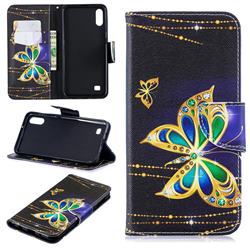 Golden Shining Butterfly Leather Wallet Case for Samsung Galaxy A10