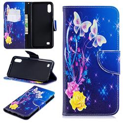 Yellow Flower Butterfly Leather Wallet Case for Samsung Galaxy A10