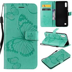 Embossing 3D Butterfly Leather Wallet Case for Samsung Galaxy A10 - Green