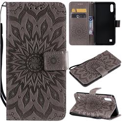 Embossing Sunflower Leather Wallet Case for Samsung Galaxy A10 - Gray