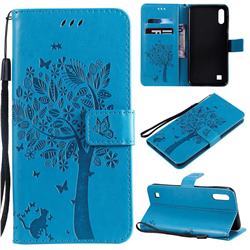 Embossing Butterfly Tree Leather Wallet Case for Samsung Galaxy A10 - Blue