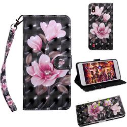 Black Powder Flower 3D Painted Leather Wallet Case for Samsung Galaxy A10