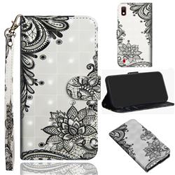 Black Lace Flower 3D Painted Leather Wallet Case for Samsung Galaxy A10