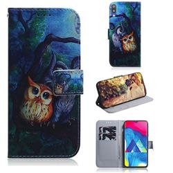 Oil Painting Owl PU Leather Wallet Case for Samsung Galaxy A10