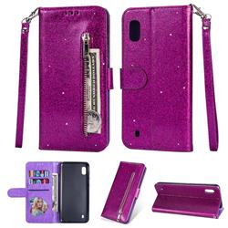Glitter Shine Leather Zipper Wallet Phone Case for Samsung Galaxy A10 - Purple