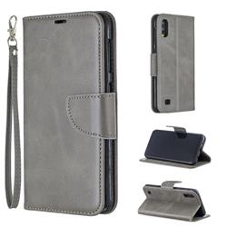 Classic Sheepskin PU Leather Phone Wallet Case for Samsung Galaxy A10 - Gray