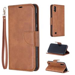 Classic Sheepskin PU Leather Phone Wallet Case for Samsung Galaxy A10 - Brown