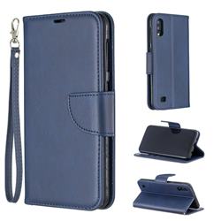 Classic Sheepskin PU Leather Phone Wallet Case for Samsung Galaxy A10 - Blue