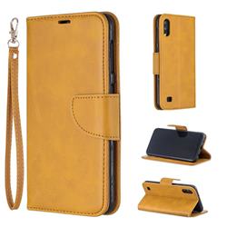 Classic Sheepskin PU Leather Phone Wallet Case for Samsung Galaxy A10 - Yellow