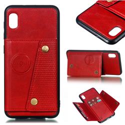 Retro Multifunction Card Slots Stand Leather Coated Phone Back Cover for Samsung Galaxy A10 - Red