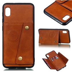 Retro Multifunction Card Slots Stand Leather Coated Phone Back Cover for Samsung Galaxy A10 - Brown