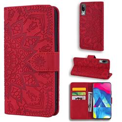Retro Embossing Mandala Flower Leather Wallet Case for Samsung Galaxy A10 - Red
