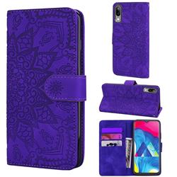 Retro Embossing Mandala Flower Leather Wallet Case for Samsung Galaxy A10 - Purple