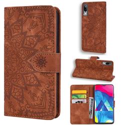 Retro Embossing Mandala Flower Leather Wallet Case for Samsung Galaxy A10 - Brown