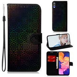 Laser Circle Shining Leather Wallet Phone Case for Samsung Galaxy A10 - Black