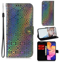 Laser Circle Shining Leather Wallet Phone Case for Samsung Galaxy A10 - Silver