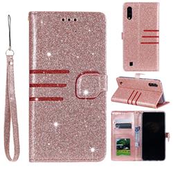 Retro Stitching Glitter Leather Wallet Phone Case for Samsung Galaxy A10 - Rose Gold