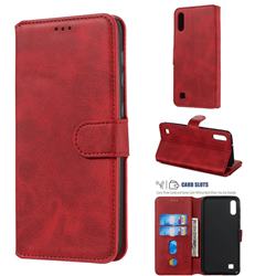 Retro Calf Matte Leather Wallet Phone Case for Samsung Galaxy A10 - Red