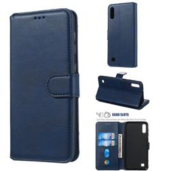 Retro Calf Matte Leather Wallet Phone Case for Samsung Galaxy A10 - Blue