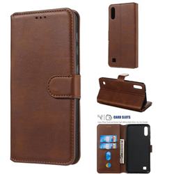 Retro Calf Matte Leather Wallet Phone Case for Samsung Galaxy A10 - Brown