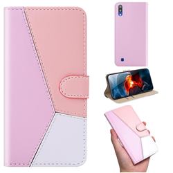 Tricolour Stitching Wallet Flip Cover for Samsung Galaxy A10 - Pink