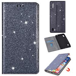 Ultra Slim Glitter Powder Magnetic Automatic Suction Leather Wallet Case for Samsung Galaxy A10 - Gray