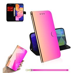 Shining Mirror Like Surface Leather Wallet Case for Samsung Galaxy A10 - Rainbow Gradient