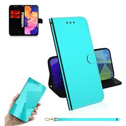Shining Mirror Like Surface Leather Wallet Case for Samsung Galaxy A10 - Mint Green
