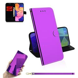 Shining Mirror Like Surface Leather Wallet Case for Samsung Galaxy A10 - Purple