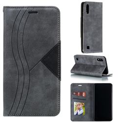 Retro S Streak Magnetic Leather Wallet Phone Case for Samsung Galaxy A10 - Gray