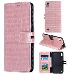 Luxury Crocodile Magnetic Leather Wallet Phone Case for Samsung Galaxy A10 - Rose Gold
