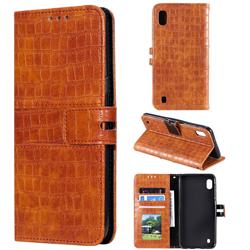 Luxury Crocodile Magnetic Leather Wallet Phone Case for Samsung Galaxy A10 - Brown