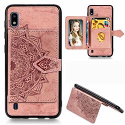 Mandala Flower Cloth Multifunction Stand Card Leather Phone Case for Samsung Galaxy A10 - Rose Gold