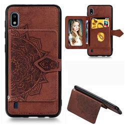 Mandala Flower Cloth Multifunction Stand Card Leather Phone Case for Samsung Galaxy A10 - Brown