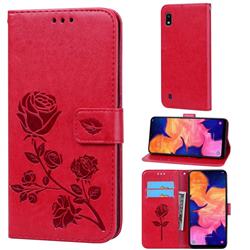 Embossing Rose Flower Leather Wallet Case for Samsung Galaxy A10 - Red