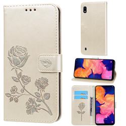 Embossing Rose Flower Leather Wallet Case for Samsung Galaxy A10 - Golden