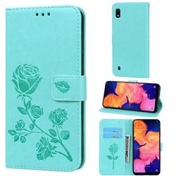 Embossing Rose Flower Leather Wallet Case for Samsung Galaxy A10 - Green