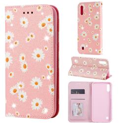 Ultra Slim Daisy Sparkle Glitter Powder Magnetic Leather Wallet Case for Samsung Galaxy A10 - Pink