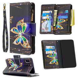 Golden Shining Butterfly Binfen Color BF03 Retro Zipper Leather Wallet Phone Case for Samsung Galaxy A10