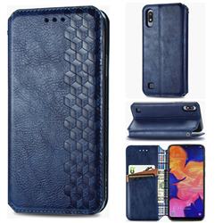 Ultra Slim Fashion Business Card Magnetic Automatic Suction Leather Flip Cover for Samsung Galaxy A10 - Dark Blue
