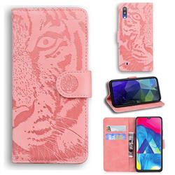 Intricate Embossing Tiger Face Leather Wallet Case for Samsung Galaxy A10 - Pink