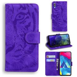 Intricate Embossing Tiger Face Leather Wallet Case for Samsung Galaxy A10 - Purple