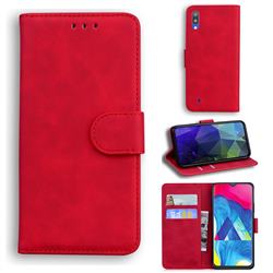Retro Classic Skin Feel Leather Wallet Phone Case for Samsung Galaxy A10 - Red