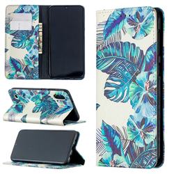 Blue Leaf Slim Magnetic Attraction Wallet Flip Cover for Samsung Galaxy A10