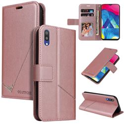 GQ.UTROBE Right Angle Silver Pendant Leather Wallet Phone Case for Samsung Galaxy A10 - Rose Gold
