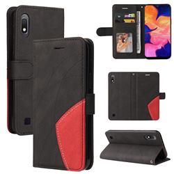 Luxury Two-color Stitching Leather Wallet Case Cover for Samsung Galaxy A10 - Black