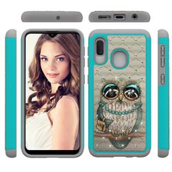 Sweet Gray Owl Studded Rhinestone Bling Diamond Shock Absorbing Hybrid Defender Rugged Phone Case Cover for Samsung Galaxy A10e
