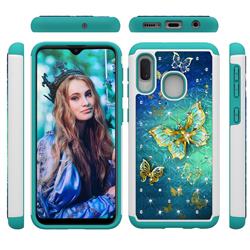Gold Butterfly Studded Rhinestone Bling Diamond Shock Absorbing Hybrid Defender Rugged Phone Case Cover for Samsung Galaxy A10e