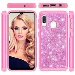 Glitter Rhinestone Bling Shock Absorbing Hybrid Defender Rugged Phone Case Cover for Samsung Galaxy A10e - Pink