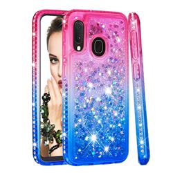 Diamond Frame Liquid Glitter Quicksand Sequins Phone Case for Samsung Galaxy A10e - Pink Blue